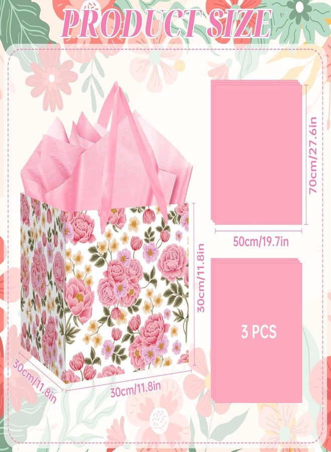 Woosytoo Extra Large Pink Floral Gift Bag Square Reusable Gift Bags with Tissue Paper Jumbo Wrapping Paper Bag for Women Birthday Wedding Bridal Shower Mother's Day Gifts Wrapping - Image 4